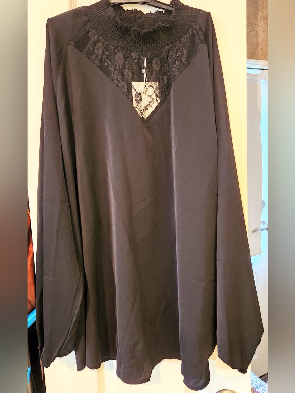 BloomChic Black Lace-Trim Long Sleeve Chemise Blouse 14-16 XL-XXL